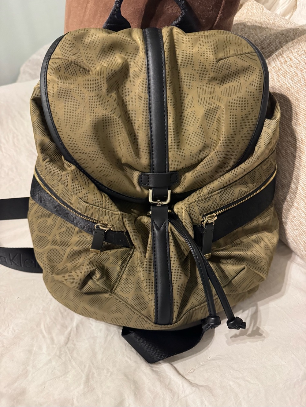 Calvin Klein Olive Green Logo-Print Backpack